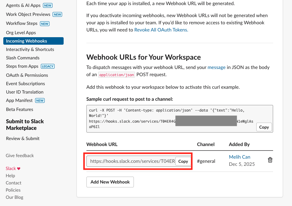 Copy Webhook URL